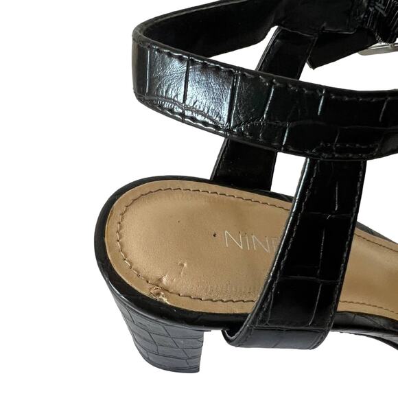 Nine West Pixel City Black Block Heel Open Toe Ankle Buckle Strap Sandals Size 7 - Picture 8 of 10